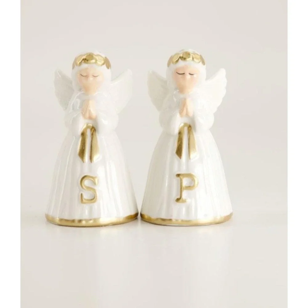 Cracker Barrel Angel Salt and Pepper Ceramic Shaker White and Gold Set NEW 2026